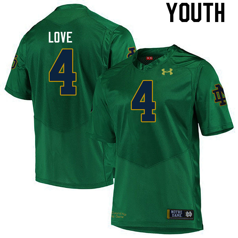 Youth #4 Jeremiyah Love Notre Dame Fighting Irish College Football Jerseys Stitched-Green